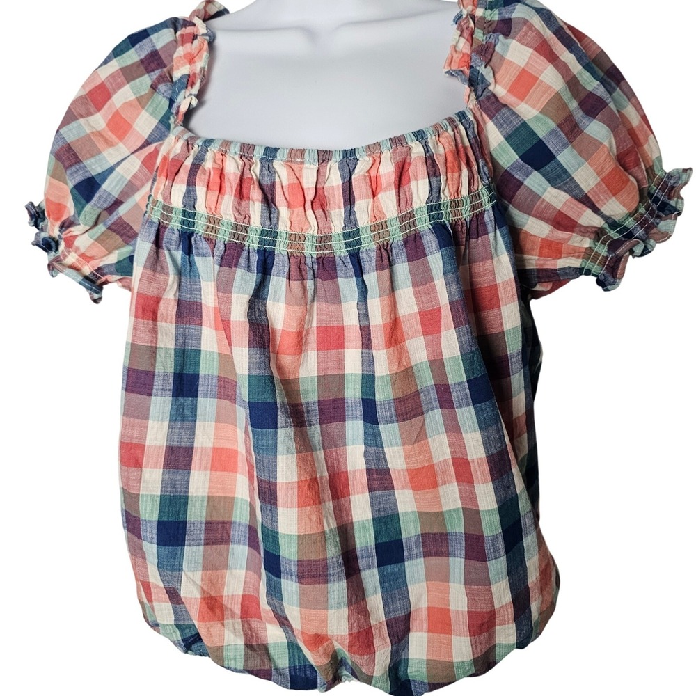 ModCloth Cottagecore Plaid‎ Puff Sleeve Top S Whimsical